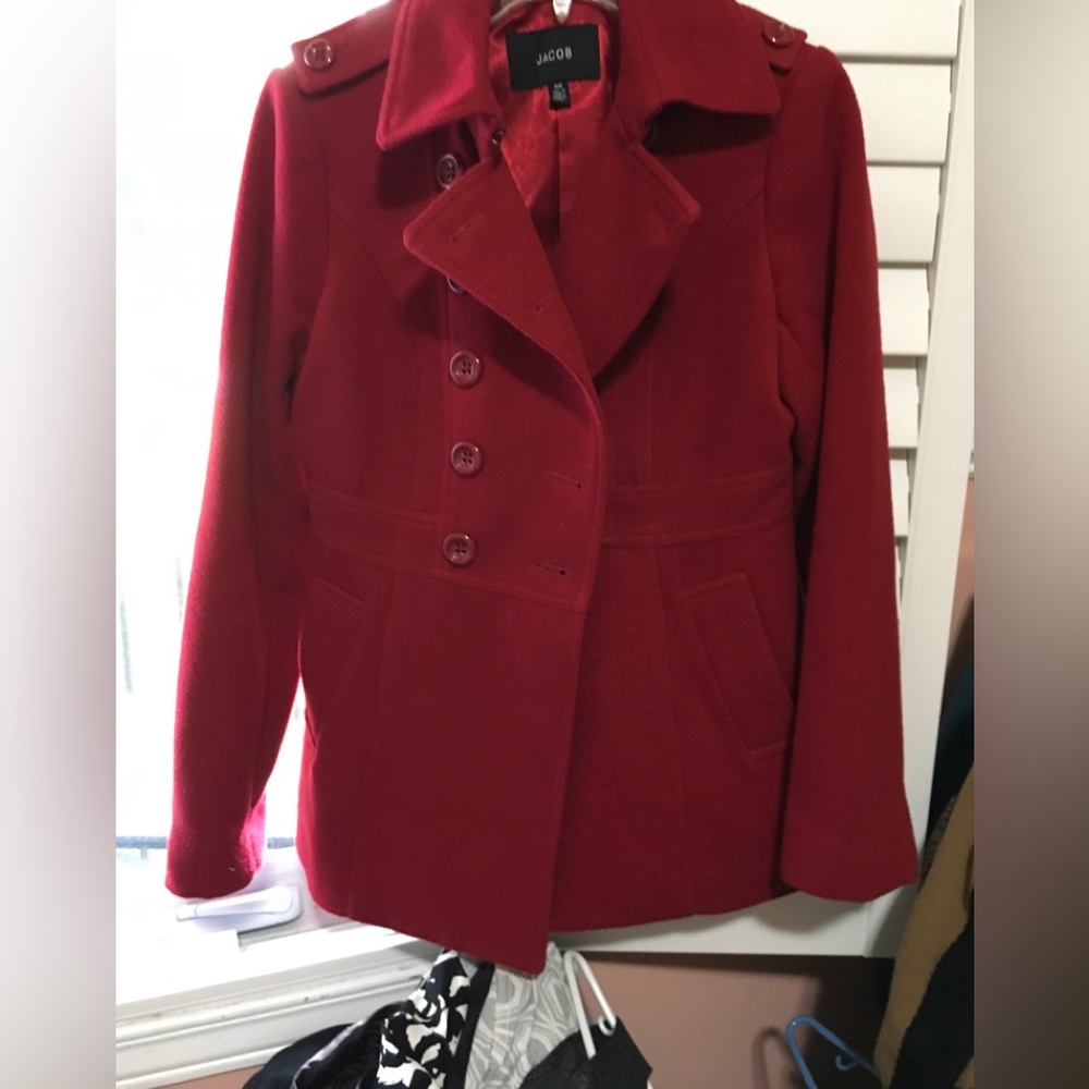 Red Pea Coat, Jacob, Wool, double breasted, mint condition, US6